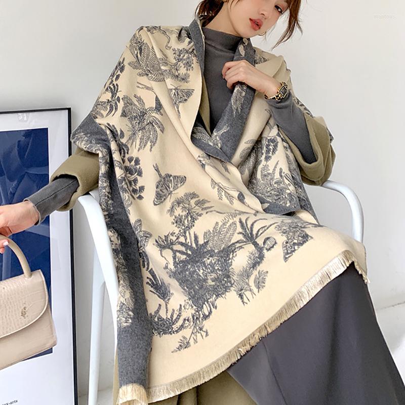 

Scarves 2022 Winter Warm Scarf Print Women's Dual-Use Cashmere Blanket Fashion Lady Pashmina Shawl Double-Sided Bandana