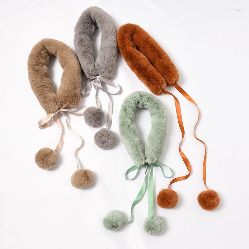 

Scarves 2022 Fashion Soft Women Faux Fur Collar Scarf Plush Solid Neck Warmer Winter Shawl Wrap Girls Echarpe Femme Hiver Neckchief