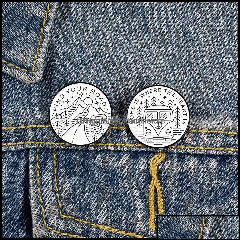 

Pins Brooches Pins Brooches Jewelry Peak Outdoor Forest Adventure Enamel Bus Travel Round For Unisex Sovenir Vacation Gift Cowboy C Otdqs