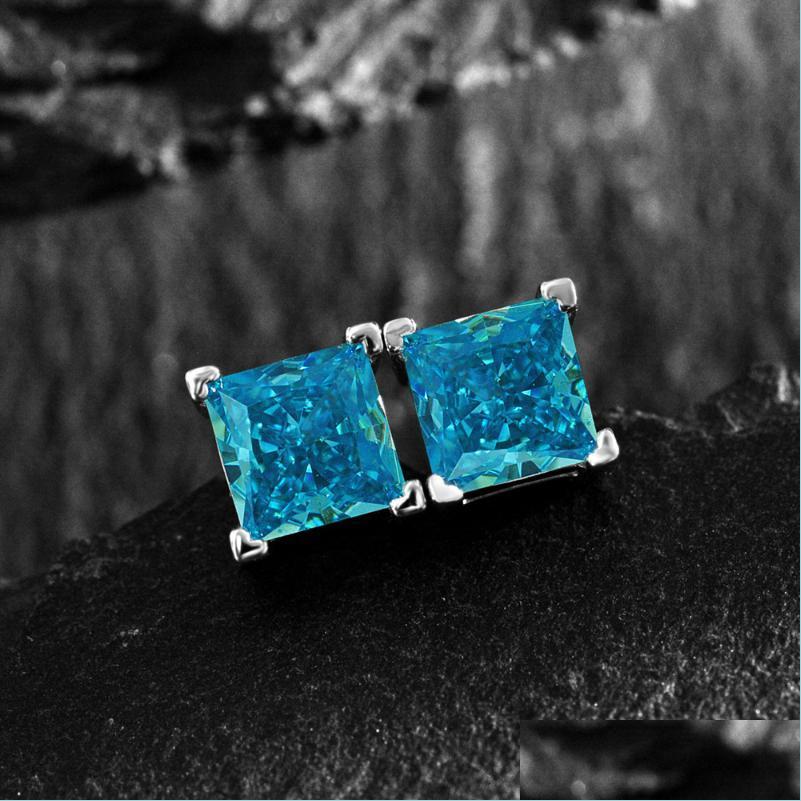 

Stud Stud Princess Cut 6Mm Aquamarine Earring 100 Real 925 Sterling Sier Promise Wedding Earrings For Women Bridal Fine Jewelry Drop Dhzo1