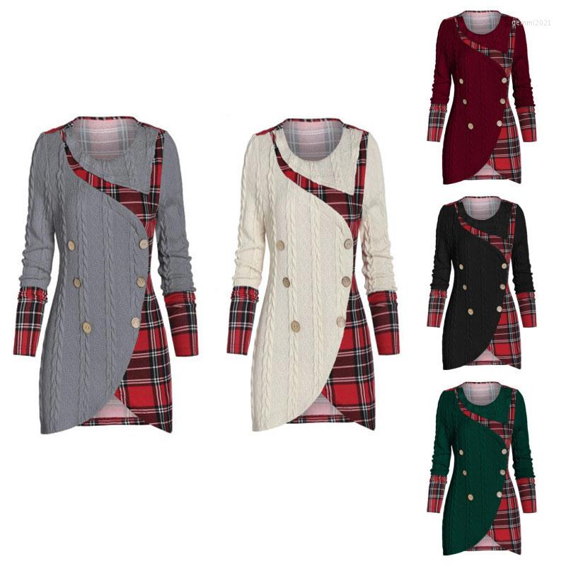 

Women's Sweaters Wipalo Women 2022 Oversized Tartan Panel Mock Button Asymmetric Knit Sweater Autumn Vintage Casual Long Pullovers Jumper, 005