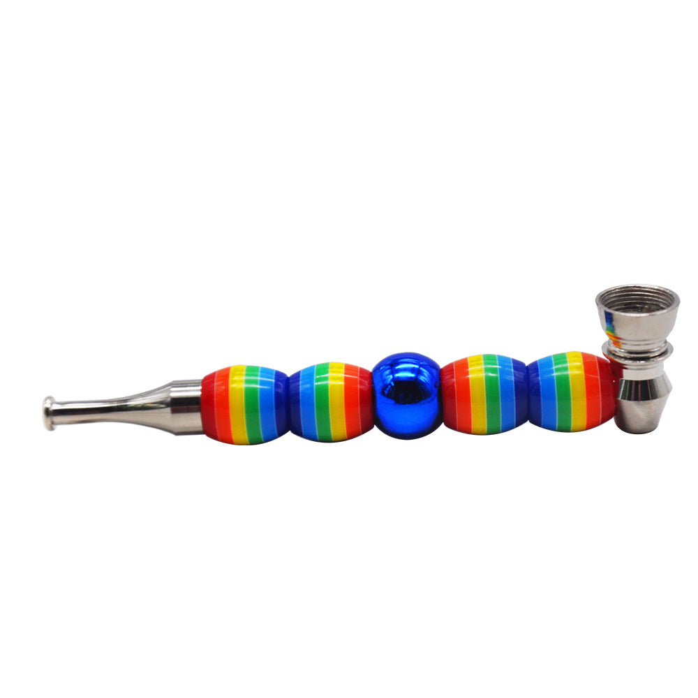 

tobacco pipe smoke accessory Rainbow colored beaded pipe with METAL cap Portable and easy to clean METAL PIP removable