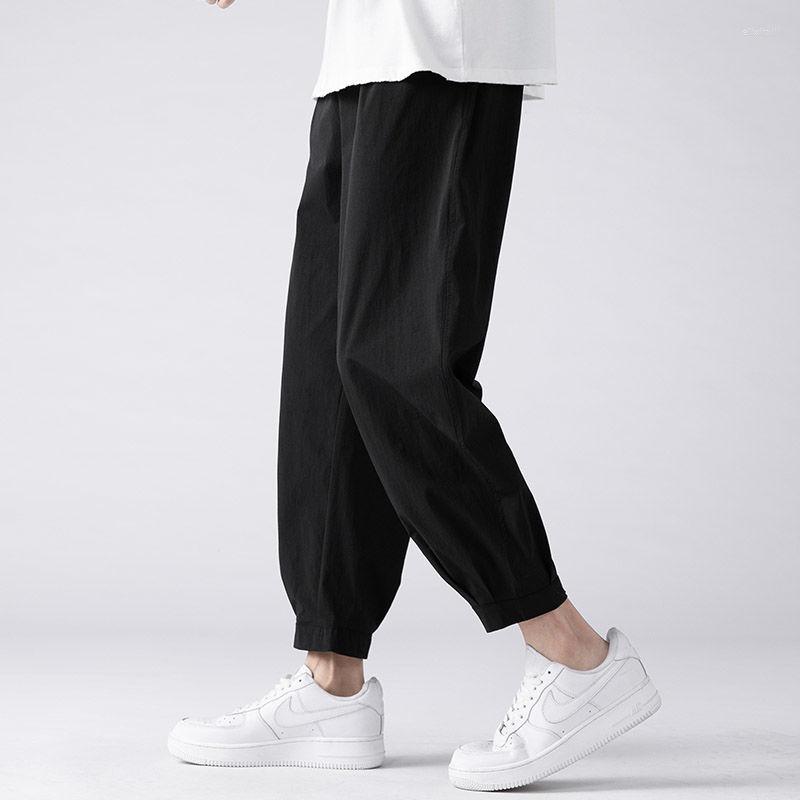 

Men's Pants 2022 Summer Tide Brand Ice Silk Solid Color Casual Men's Sports Loose Sweat Straight, Black