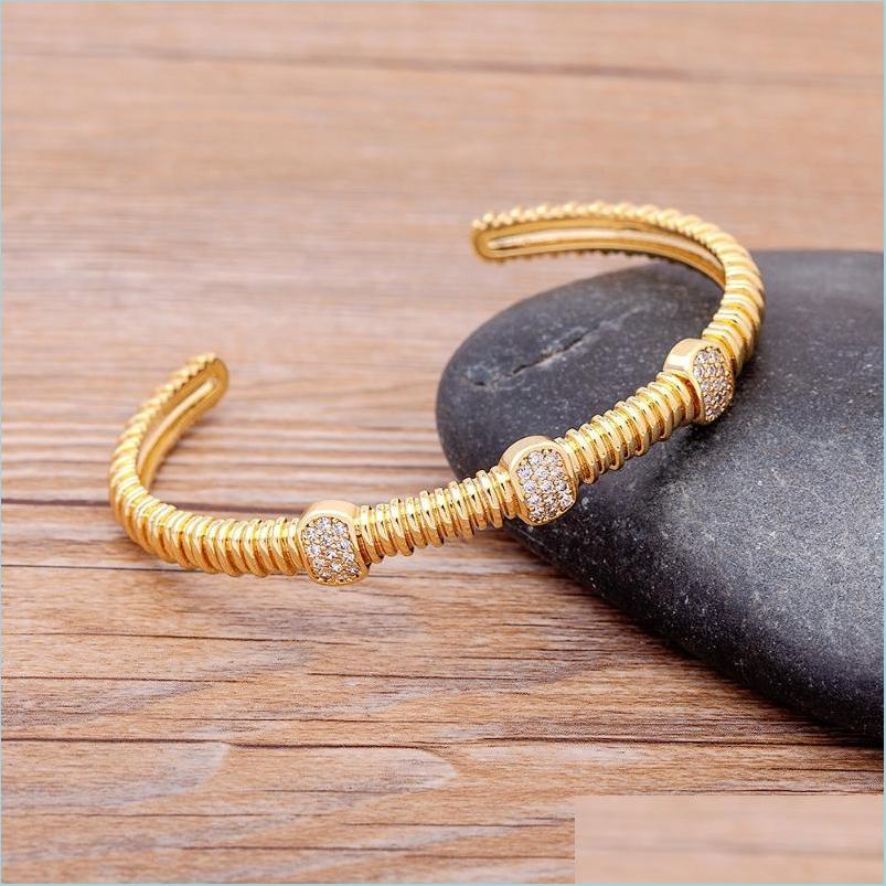 

Bangle Bangle Arrival 10 Styles Punk Copper Zircon Bracelet For Women Gold Color Adjustable Jewelry Fine Party Birthday Giftsbangleb Dhybk
