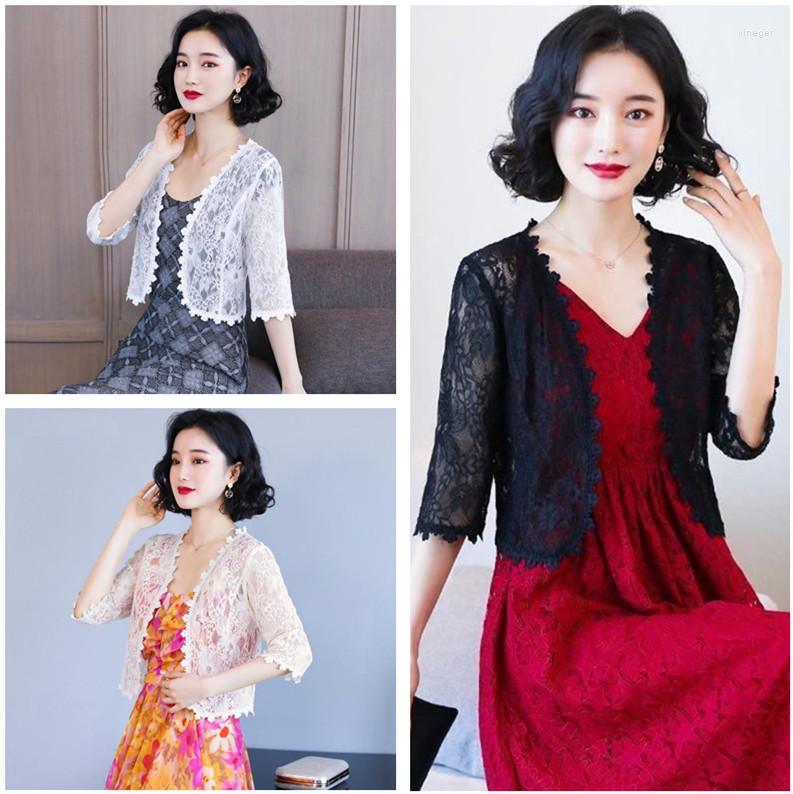 

Women's Vests 2022 Fashion Lace White Black Women Short Sleeve Shrug Bolero Wedding Bridal Summer Jacket Elegant Cape W8