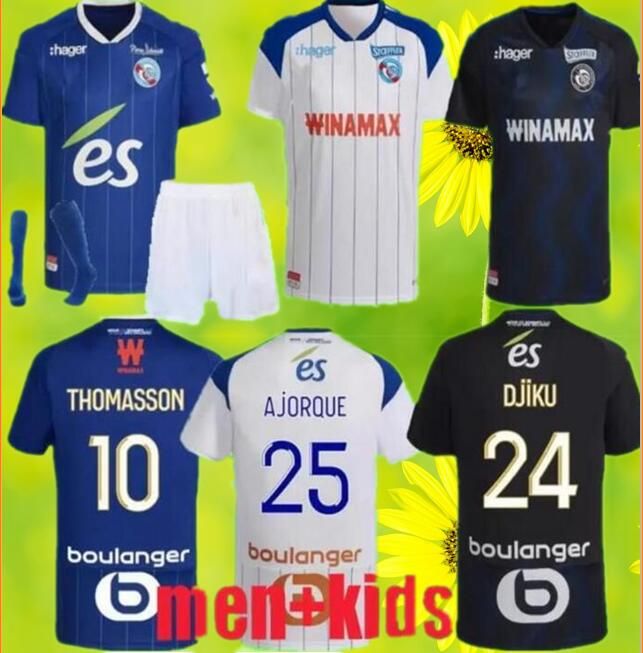 

22 23 RC Strasbourg Alsace soccer jerseys maillot de foot home blue 2022 2023 AHOLOU THOMASSON LiEnard Diallo DJIKU AJORQUE Gameiro football shirts home away third, Home adult 1