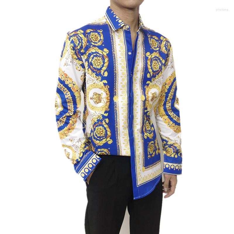 

Men's Casual Shirts Clothing Spring Hawaiian Mens Luxury Oversize Chemise Homme Women Retro Floral Male Long Sleeve Print Dress Slim Fit, Picture color