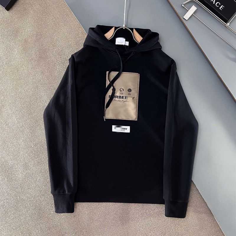 

burbrerys hooded hoodies The correct version of the new high-quality autumn and winter 2022 chest pattern letter leisure long sleeve hooded sweater for men and women, Black