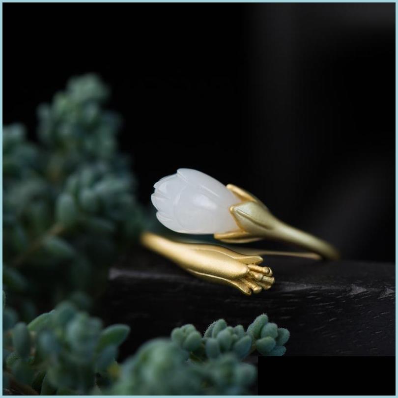 

Cluster Rings Cluster Rings Natural Hetian White Magnolia Flower Opening Adjustable Ring Chinese Retro Unique Ancient Gold Craft Wom Dhv7I