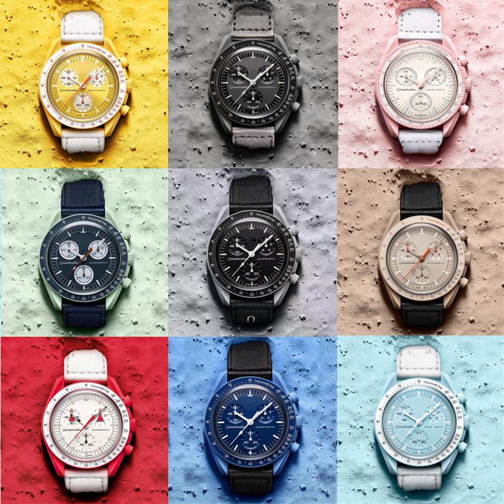

Moonswatch Automatic Quartz Watch Mens Ladies Waterproof Luminous High Quality Leather Strap Wristwatches Moonswatch WITH BOX2550, Exteral shipping fee(not any product)