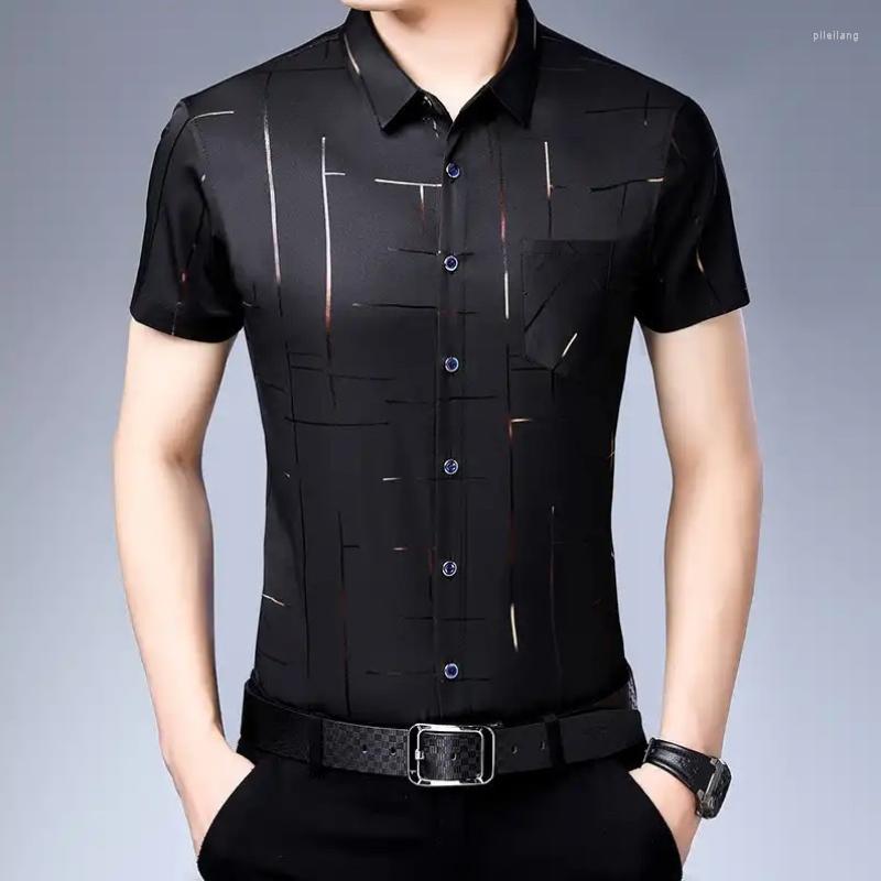 

Men's Casual Shirts High-end Luxury Men's Shirt Short Sleeve Business Black And White Inch Slim Trend Thin
