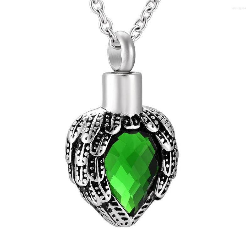 

Chains Memorial Jewelry For Ash - Brave Heart Cremation Urn Pendant Necklace With Green Glass Stainless Steel Urns Ashes