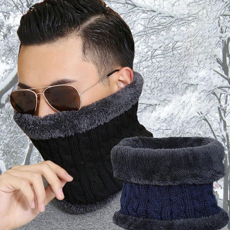 

Scarves Winter Scarf For Men Fleece Ring Bandana Knitted Warm Solid Neck Warmer Thick Elastic Cashmere Handkerchief
