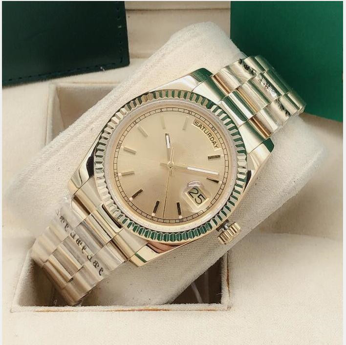 

Original Box Luxury Watch Men 118238 18238 Yellow Dial 36mm Stainless Steel Strap Automatic Men's Watches, Gold