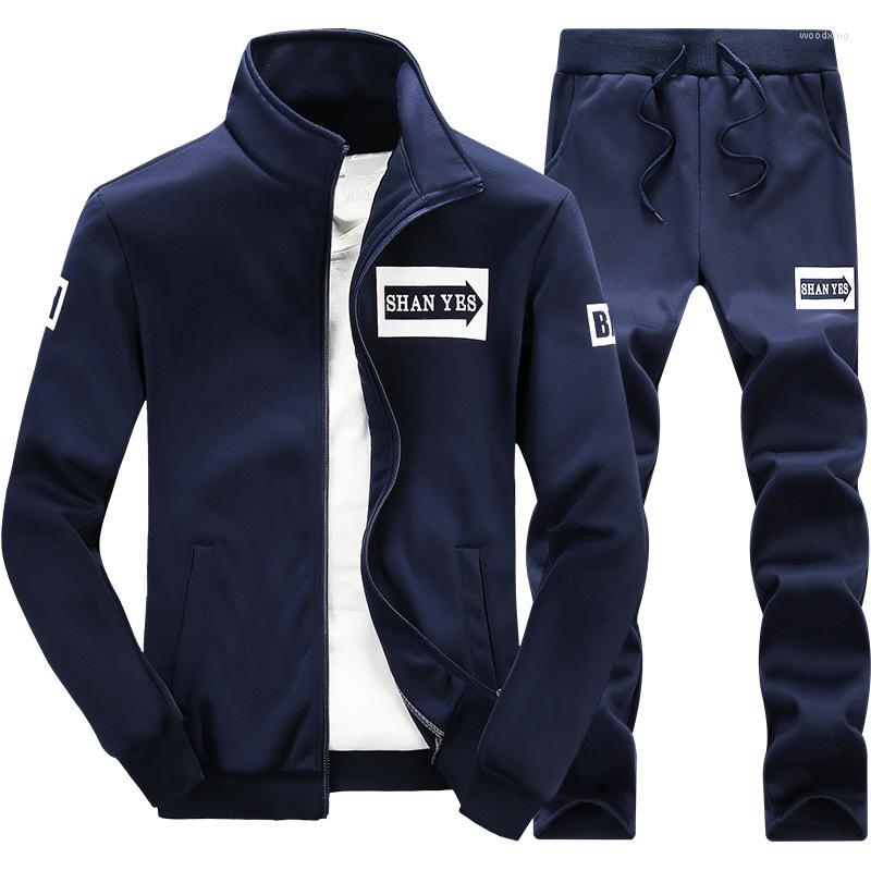 

Men's Tracksuits Autumn Winter 2022 Men's Sports And Leisure Printed Suit Two Long Sleeve Pants Cardigan Jacket, Black