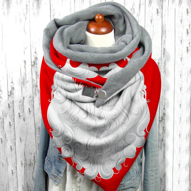 

Scarves Women Kawaii Christmas Santa Claus Print Casual Soft Winter Warm Shawls Harajuku Fashion Wrap Button Vintage Scarf 4