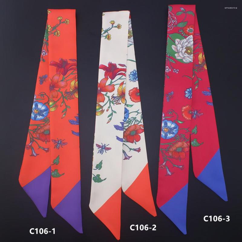 

Scarves Fashion Twill Silk Scarf Women Head Foulard Summer Flowers Printed Small Tie Bag Ribbons Hair