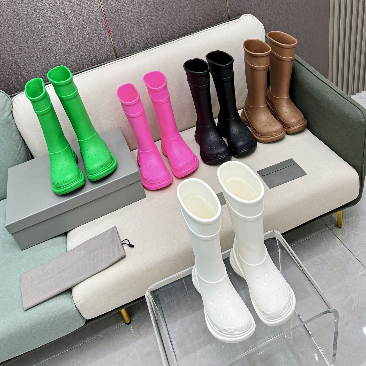 

Designer Flat Heels Ankle boots Paris Croc 20MM Arch EVA Rubber Boot women shoes bright pink white black green brown luxury winter booties outdoor sneakers