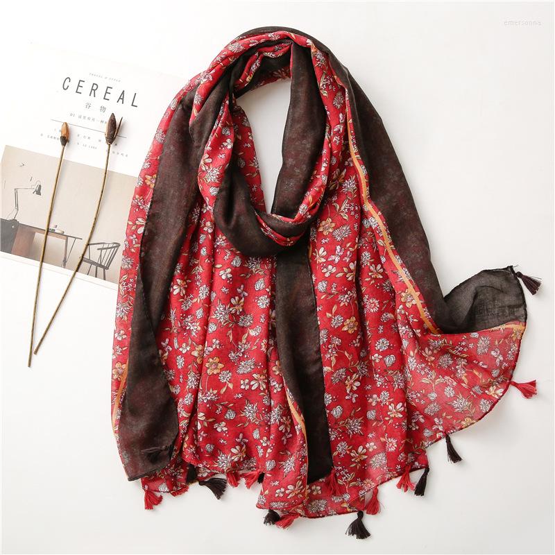 

Scarves Cotton Hand Feel Flower Scarf Spring Summer Autumn Sunshade Shawl Soft Temperament