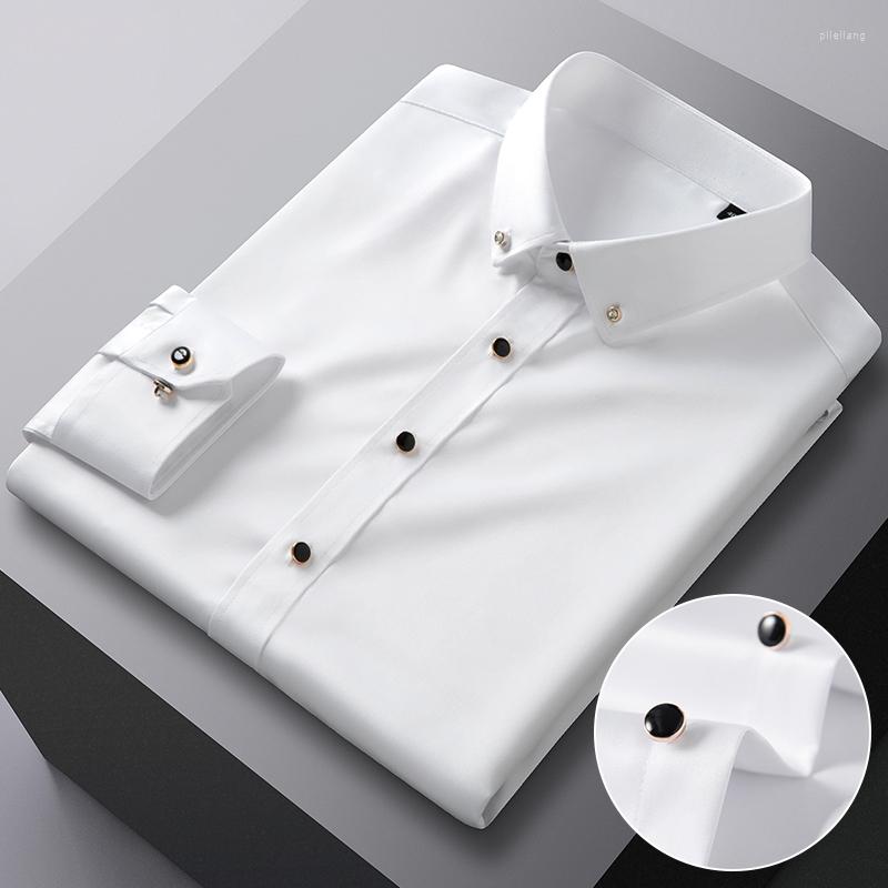 

Men's Casual Shirts Men's Solid Color White Shirt Long Sleeve Soft Silky Poplin Regular Fit Formal Social Camisas, 300-06