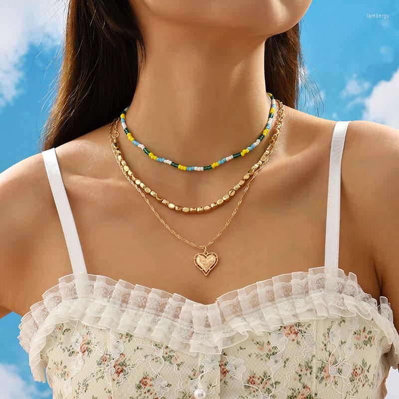 

Choker Bohemian Handmade Gold Color Multi-layers Heart Pendant Necklace Party Jewelry