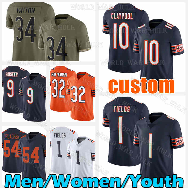

10 Chase Claypool Jersey 1 Justin Fields Darnell Mooney 34 Walter Payton Roquan Smith Jaquan Brisker Chicagos Bears Cole Kmet Dick Butkus David Montgomery Mike Ditka, Youth new custom jersey(x d)