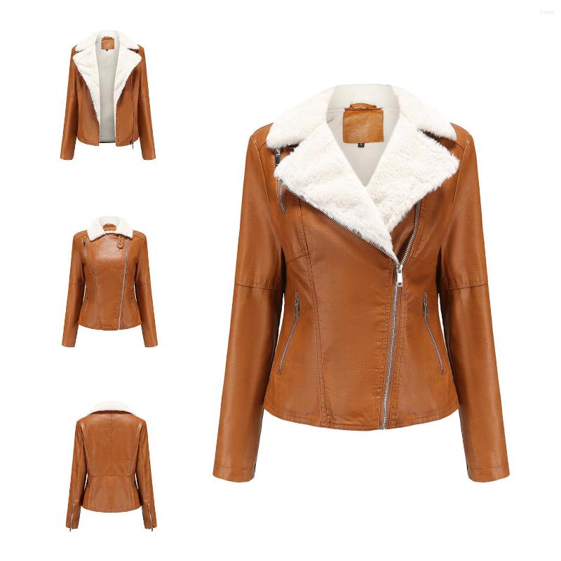 

Women' Leather Autumn And Winter Fur One-piece Jacket Women' Fleece Long-sleeved Warm Casual European American, Black