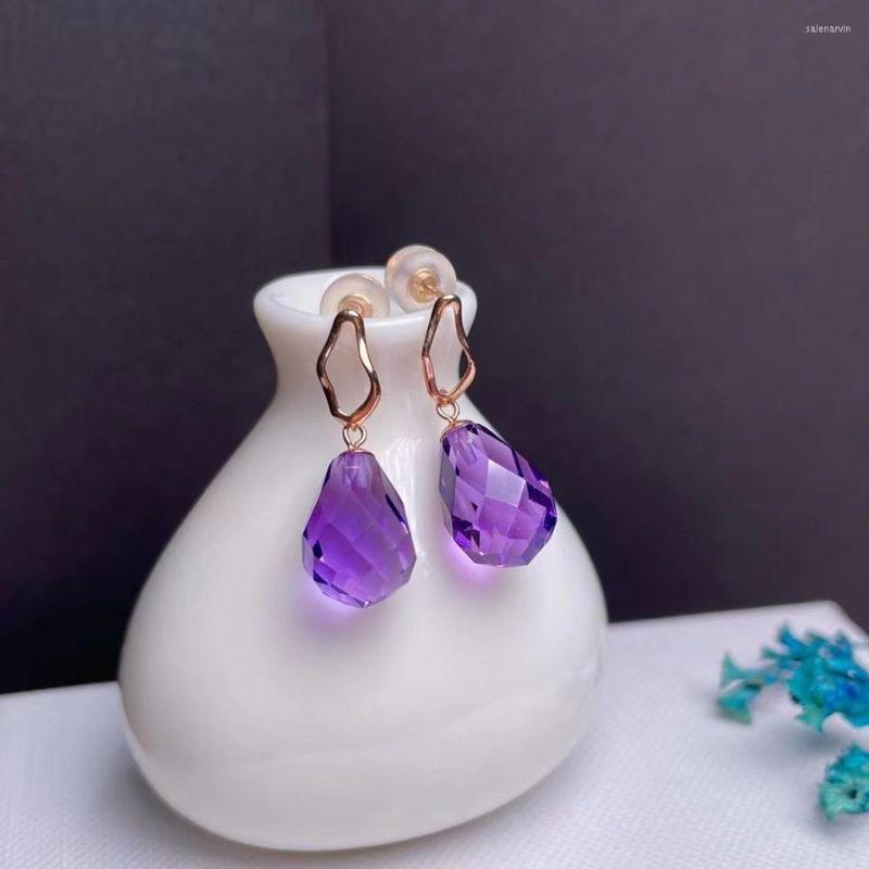 

Stud Earrings Shilovem 18K Yellow Gold Piezoelectric Amethyst Fine Jewelry Trendy Party Gift Plant Women Myme081166589z