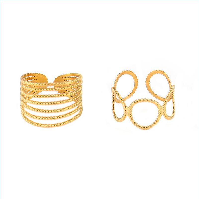 

Cluster Rings Cluster Rings Stainless Steel For Women Geometric Mti Layer Ring Open Finger Hollow Circle Round Womens Jewelry Drop D Dh1Sd