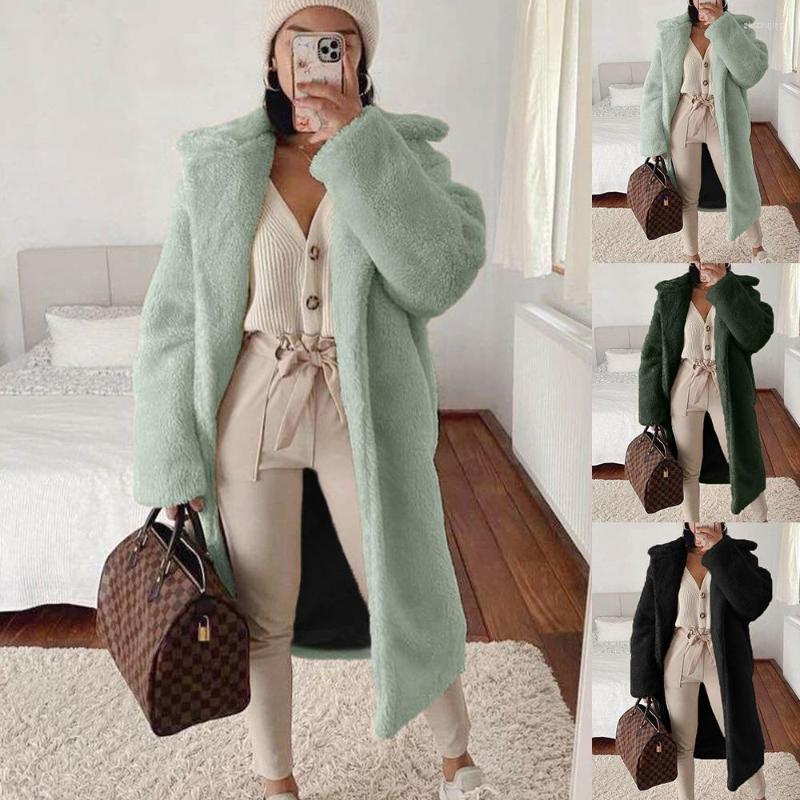 

Women' Fur Mid-length Faux Coat Women' Autumn And Winter Windbreaker Casual Long Oversized Black Fluffy Jacket, Green