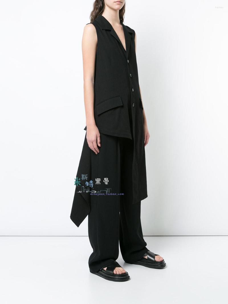 

Men' Vests Self-made 2022 Summer Asymmetrical Stitching Super Long Waistcoat Retro Suit Collar Men And Women With The Same, Black