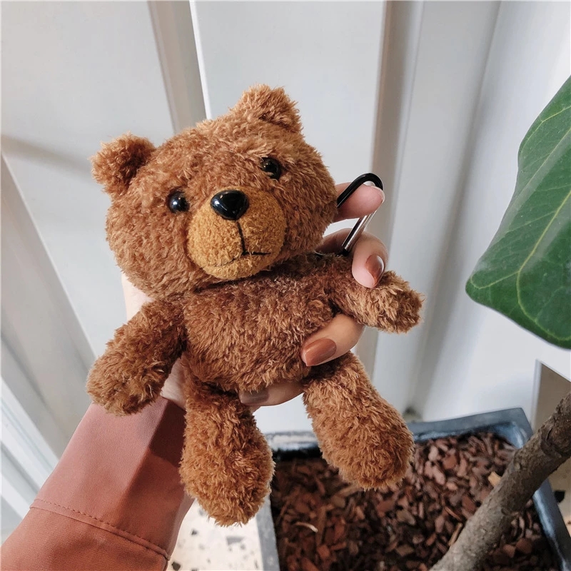 

Winter Knit Cute Cases Cover for Apple Airpods 3 2 1 pro Earphone Cases plush Brown Teddy Bear Bluetooth Headphone Bag Air pods Covers, Lightbrown