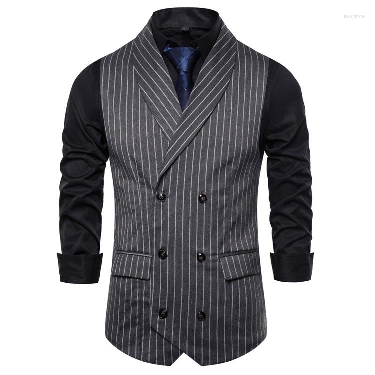 

Men's Vests 2022 Style Vest Autumn And Winter Fashion Men's Casual Striped Double-breasted Slim British, Black