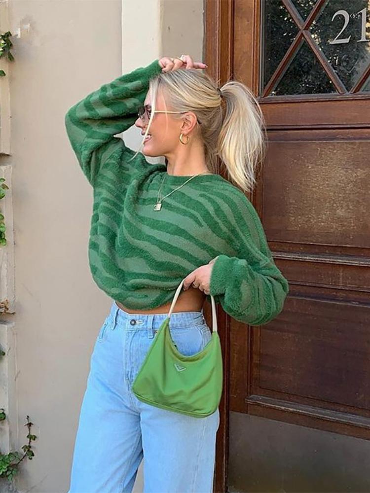 

Women' Sweaters O-neck Striped Warm Women Knitted Long Sleeve Casual Loose Female Sweater 2022 Autumn Winter Office Ladies Jumpers, Green