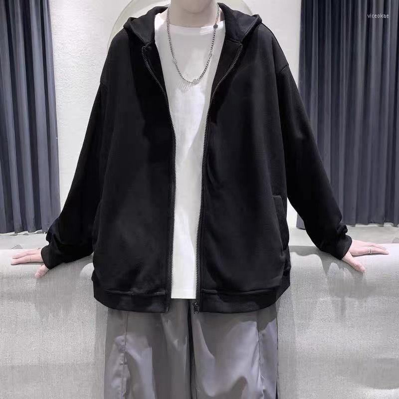 

Men's Vests Women's Vest Harajuku Korean Version Of Loose Thin Long-sleeved Hooded Sunscreen Jacket Solid Color Retro Shirt Student Girl, Black