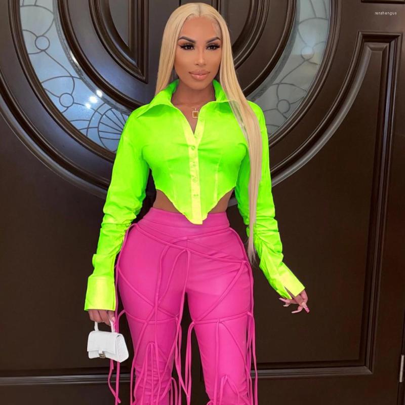 

Women' Blouses Fashion Open Waist Lapel Button Slim Fit Shirt Pure Color Sexy Long-sleeved 2022 Spring Casual Women' Irregular Short, Top