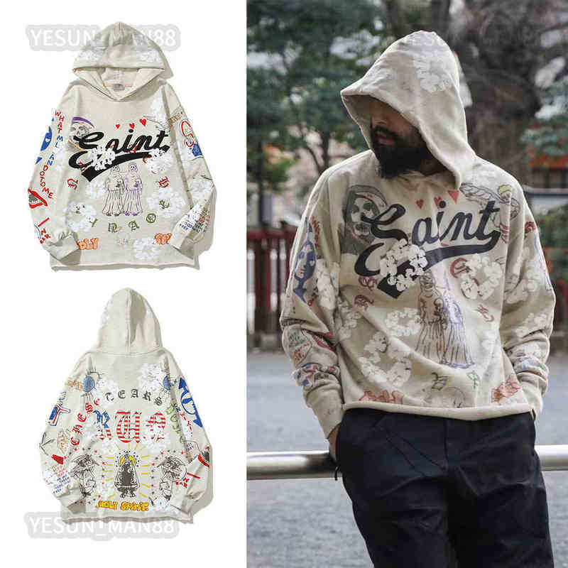 

Designer Kanyes Classic Wests Luxury Hoodie Fashion SAINT Cartoon Graffiti Printed Mens And Womens Loose Coat Pullover Sweater Hooded