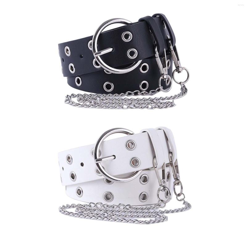 

Belts Women Punk Chain Belt Ladies Adjustable Double Row Hole Eyelet Jeans Gothic Decor Waistband With Decorative, White