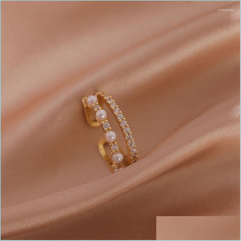 

Cluster Rings Cluster Rings Double Layer Pearl Simple Open Adjustable For Women Personality Niche Design Sense Party Wedding Jewelry Dhgff