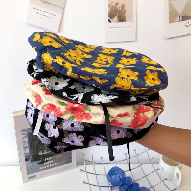 

Berets Women Spring Autumn Artist Hat Vintage Girls Female Painter Hats Beret Floral Comfortable Lady All-match Warm Cap, (white flower)