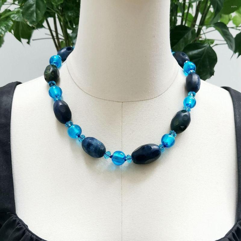 

Choker Lii Ji Real Stone Blue Necklace Agates Glaze 56cm Women Stock Sale Jewelry