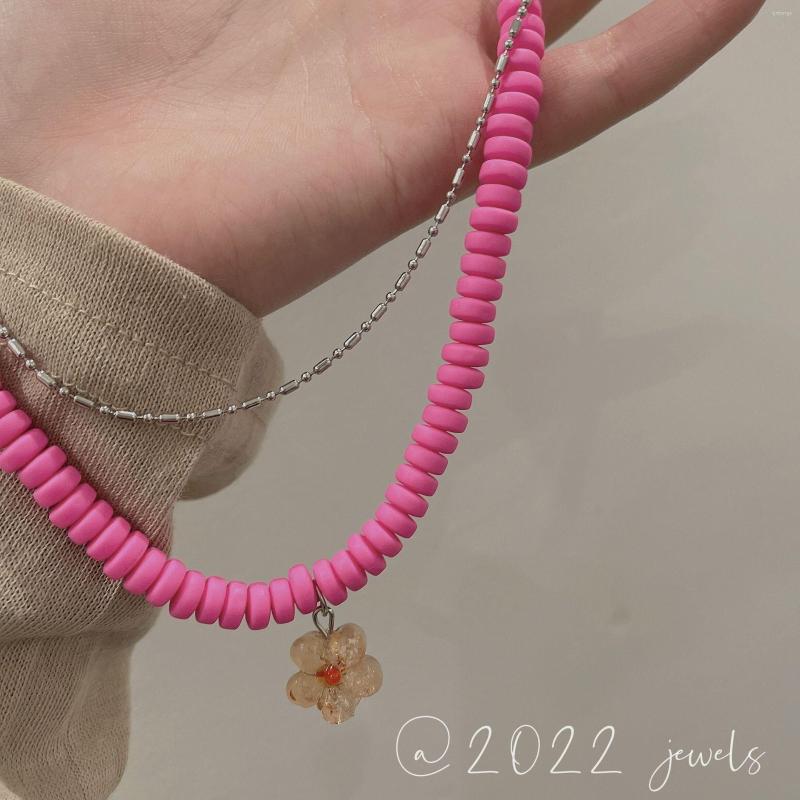 

Choker Korean Chic Handmade Double Layers Flower Candy Color Beads Necklace Party Jewelry