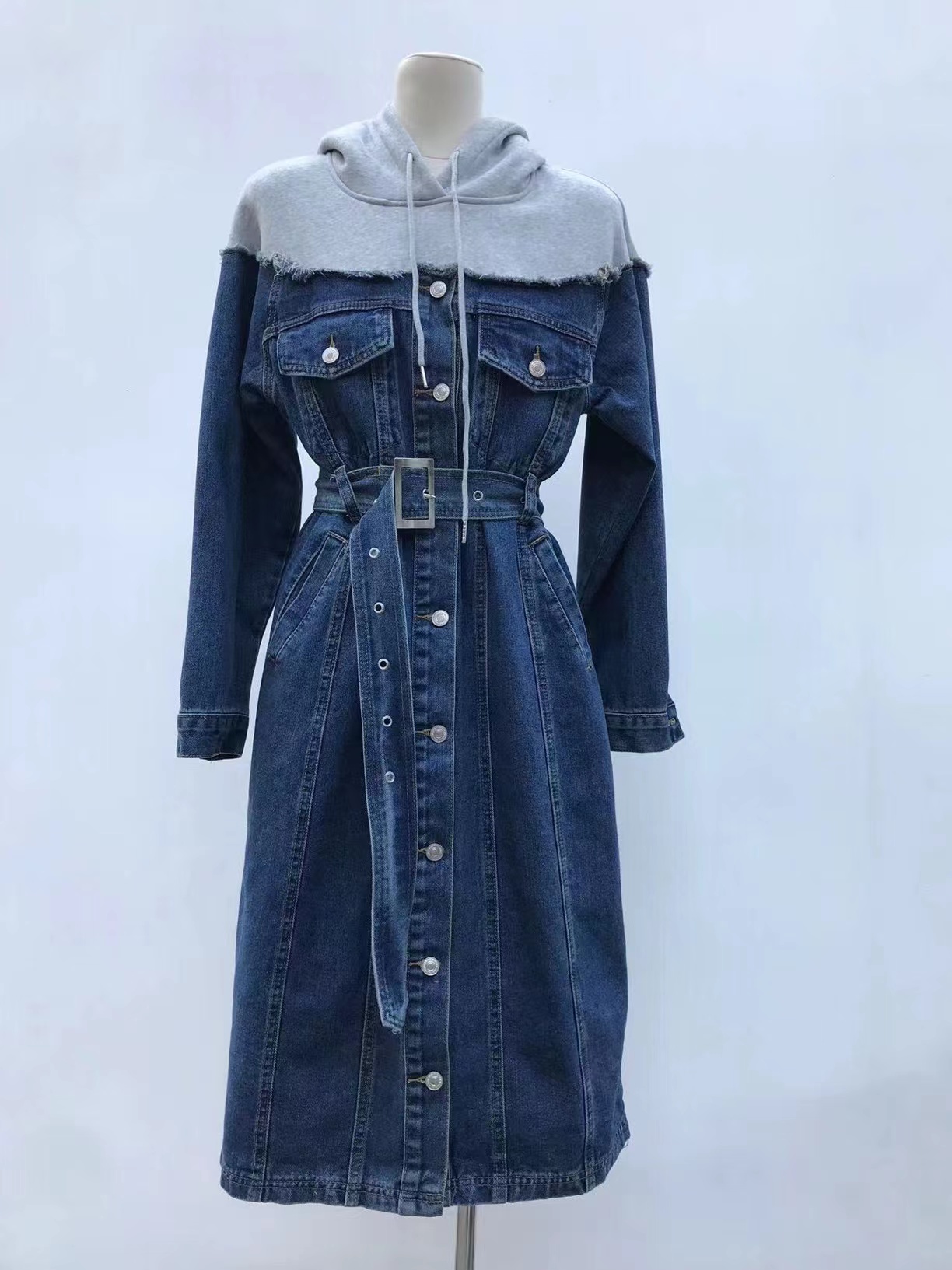 

Casual Dresses New large splicing denim dress in early autumn, Black