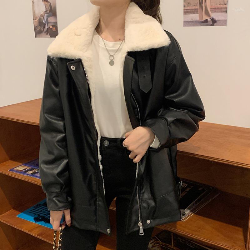 

Women's Leather - 2022 Winter Black Locomotive Jacket Women's Autumn And Versatile Version Leisure Thickened, See chart