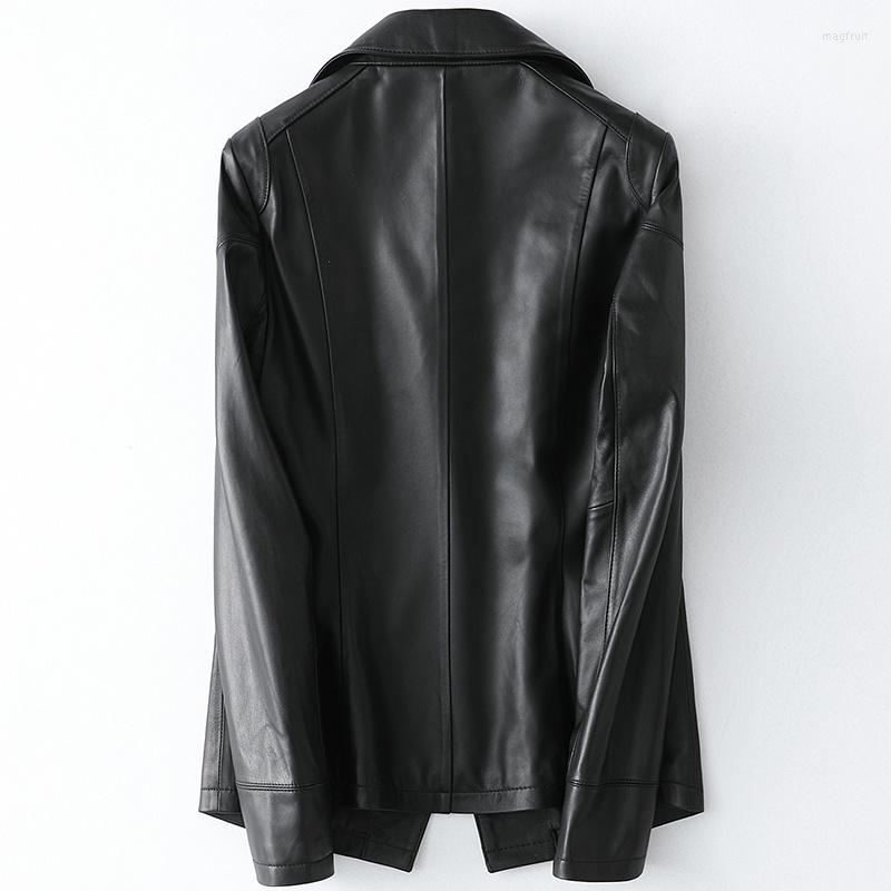 

Women's Leather Black OL Genuine Jacket Female Brand Slim Casual Sheepskin Short Coat Elegant Single Button Office Outerwear