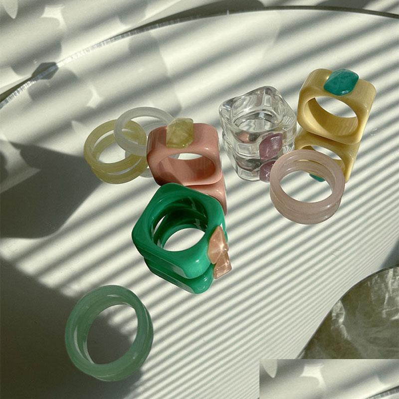 

Cluster Rings Cluster Rings Peris Box Candy Color Resin Ring Sets For Women Colorf Acrylic Geometric Irregar Romantic Square Chunky Dh1H5