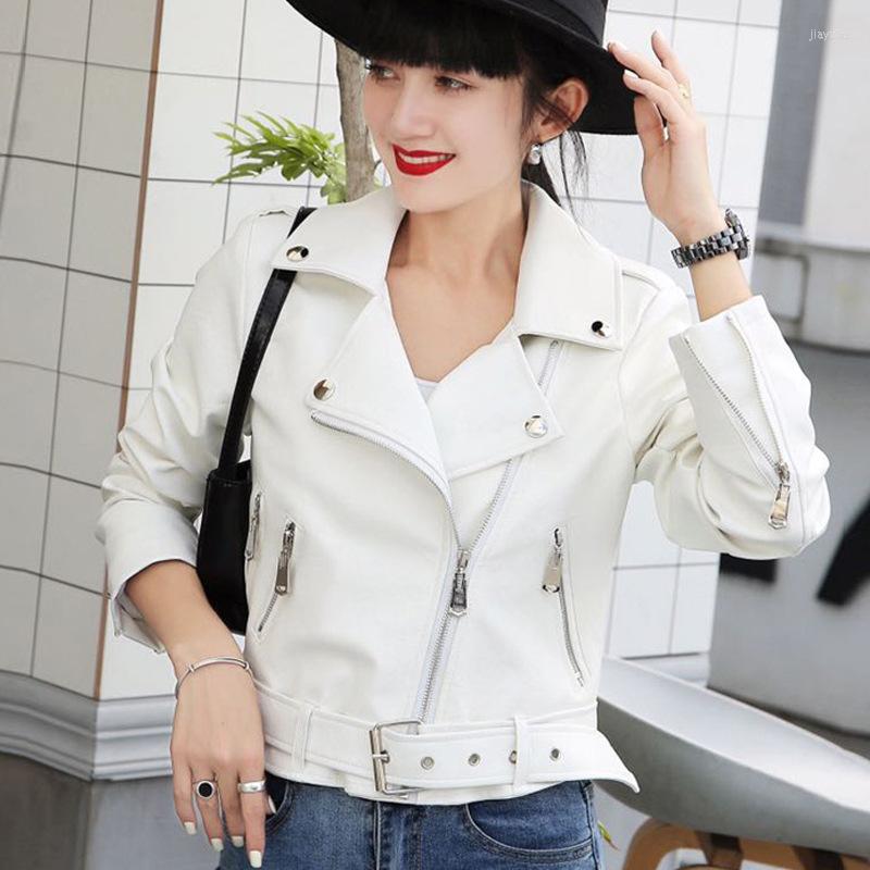 

Women' Leather Autumn Winter 2022 White Short Coat Women' PU Jacket Motorcycle Clothing Motocycle Zipper Clothes, Black