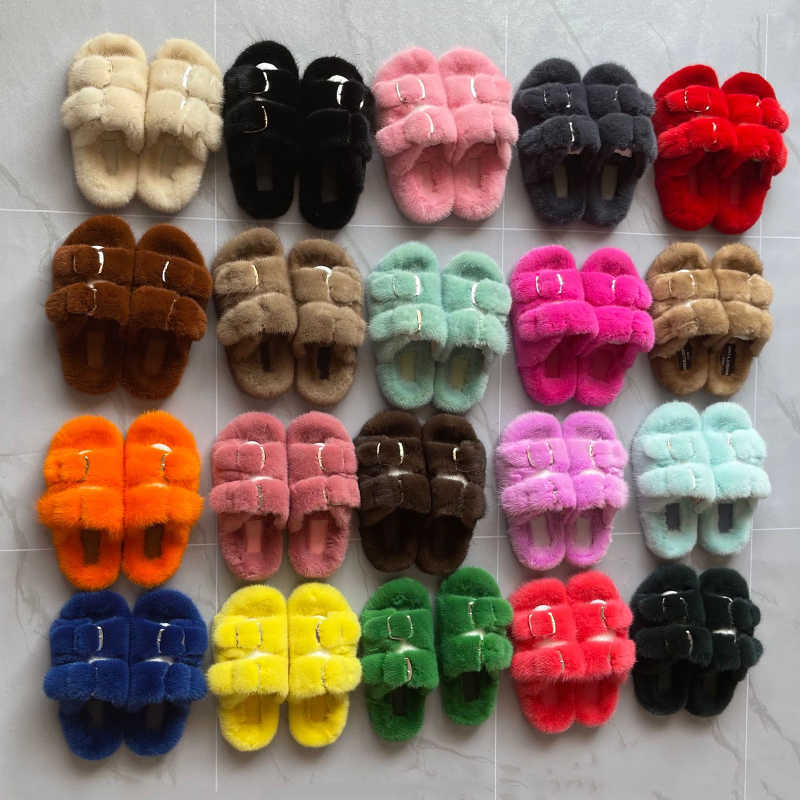 

Winter Shoes 2022 Slippers Women Luxury Flat Ladies Real Mink Fur Outdoor Women's Flip Flops Sandals Female Slides, Sky blue slides