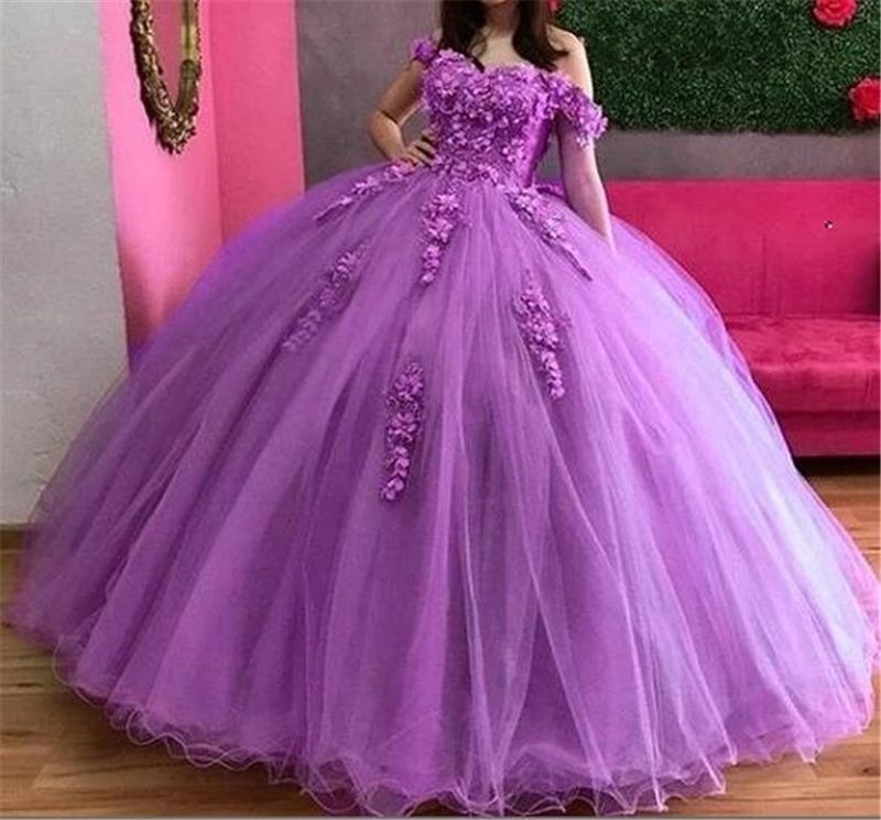 

2023 Purple 3D Floral Quinceanera Dresses Applique Off the Shoulder Neckline Straps Beaded Sweet 16 Birthday Party Prom Formal Evening Wear Vestidos, Water melon