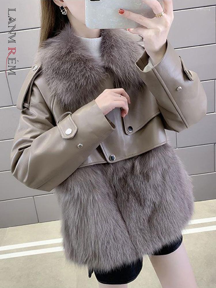 

Women' Fur LANMREM Women' Thickened Faux Coats 2022 Winter Fashion Patchwork Lapel Long Sleeves Luxury Clothing Female 2R8425, Green
